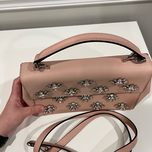 Michael Kors Beige Saffiano Leather Small Ava Crystal’s Top Handle Bag. - Picture 5 of 13